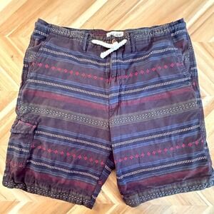 3RD & ARMY Men 36 Lined Cargo Shorts Embroidered Print Blue 100% Cotton Preppy